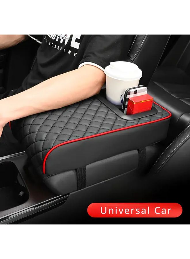Car Universal Armrest PU Leather Material Center Console With 2 Bracket Cup Holder For Comfort Hand Support Style Black Red - Image 5