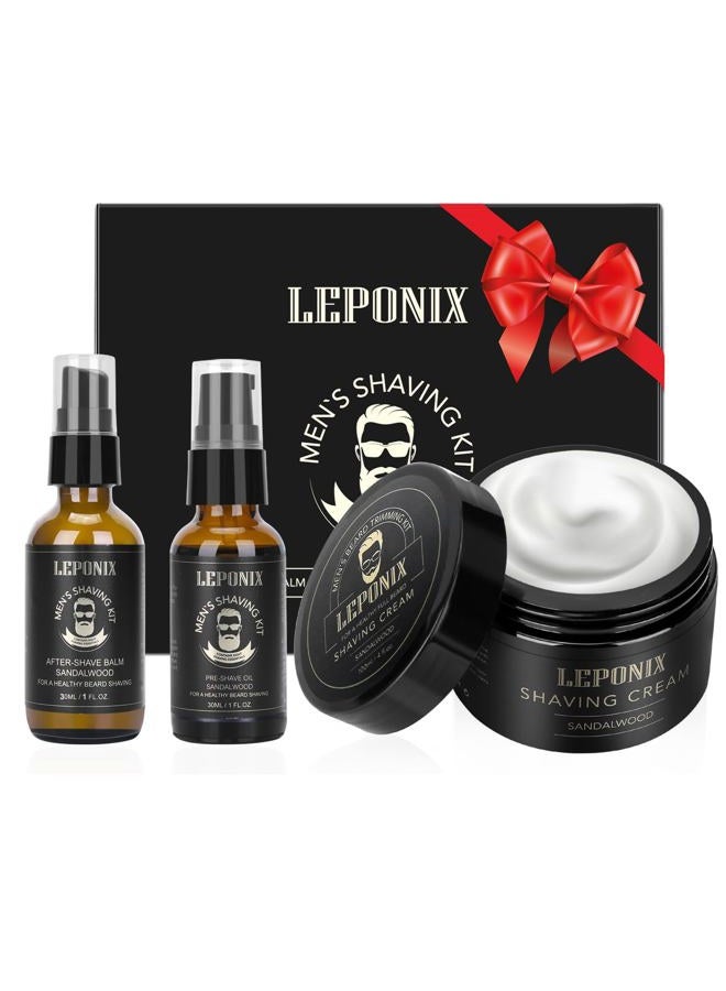 LEPONIX Shaving Kit for Men, Essential Kit Includes Sandalwood Shaving Cream, After Shave Lotion for Men and Pre Shave Oil Fights Nicks, Cuts and Razor Burn Shaving Gift Set for Him Men Dad Stocking Stuffers - Image 1