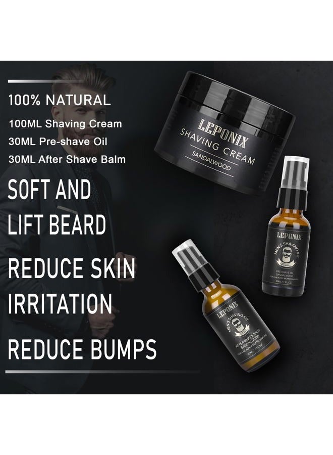 LEPONIX Shaving Kit for Men, Essential Kit Includes Sandalwood Shaving Cream, After Shave Lotion for Men and Pre Shave Oil Fights Nicks, Cuts and Razor Burn Shaving Gift Set for Him Men Dad Stocking Stuffers - Image 2