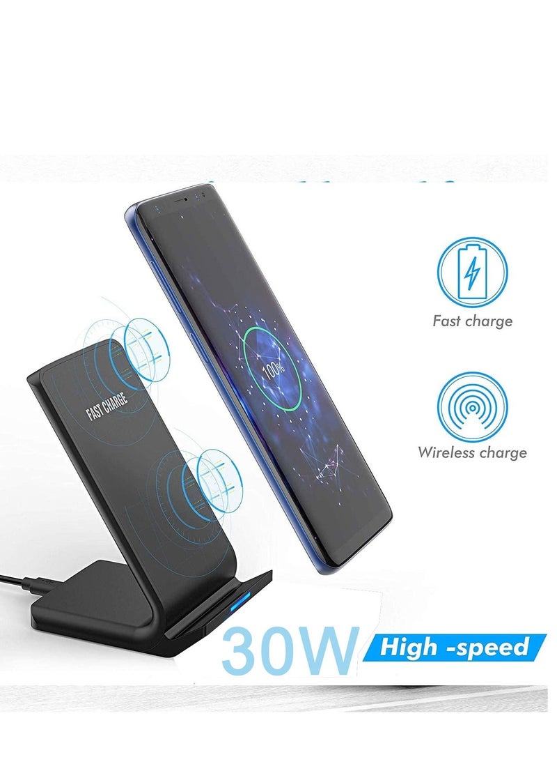Fast Wireless Charger 10W Max PowerWave Stand Upgraded Qi-Certified Fast Charging for iPhone SE, 11, 11 Pro, 11 Pro Max, XR, Xs Max, XS, X, 8, 8 Plus, Galaxy S20 S10 S9, Note 10 Note 9 (No AC Adapter)