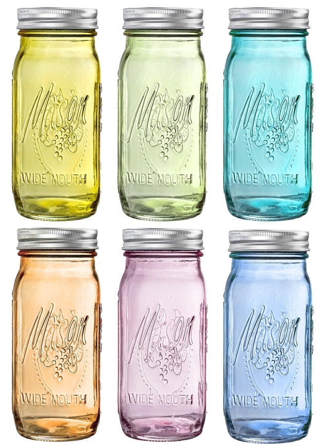 WELLIFE 32 Oz Mason Jars-6PCS Colored Mason Jars with Lids.Safe for Storage,Quart Mason Jars Wide Mouth.Pickling, Preserving, Fermenting, DIY Crafts & Decor - Image 1