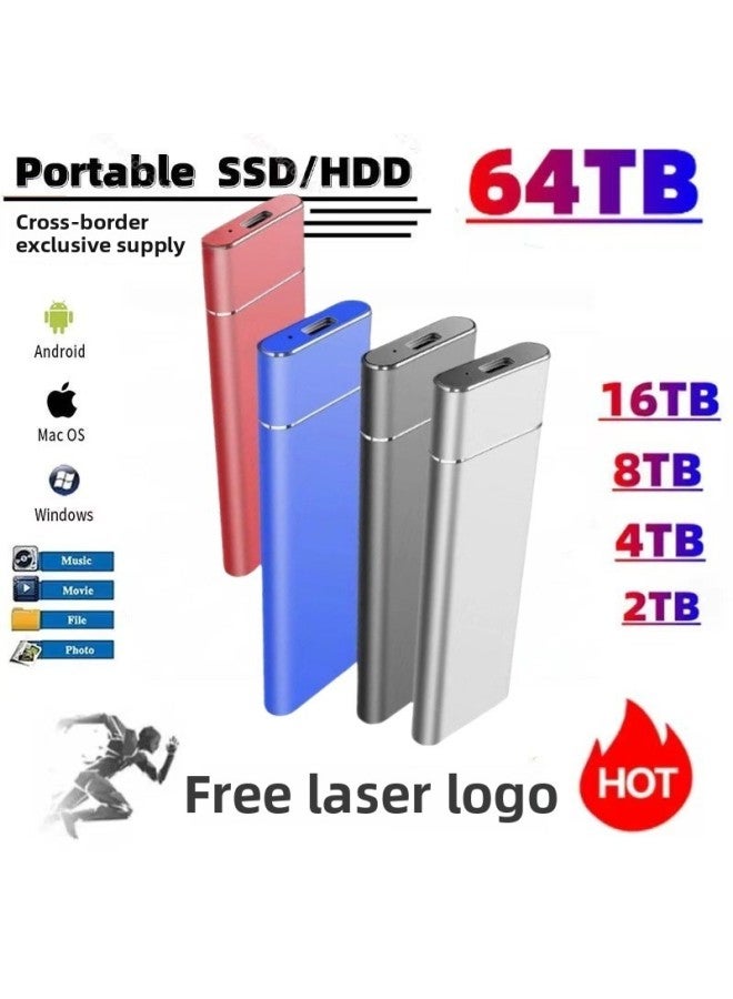 Mobile Solid-state Hard Disk Ultra-thin Upgrade 8tb High-speed Mobile Phone Computer Portable Mobile Hard Disk Large Capacity U Disk-Capacity:4tb (512g Expansion)-Interface:Silver - Image 1