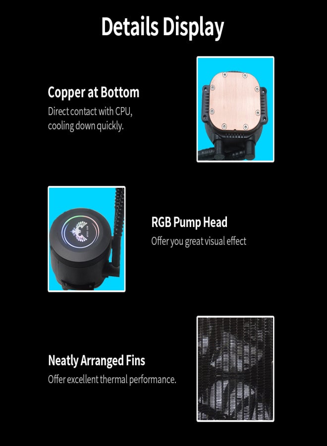 120 RGB AIO CPU Liquid Cooler PWM Fan Copper Pump Head Dense Aluminium Fins RGB Pump Head Hydraulic Bearing Multi-Platforms - Image 3