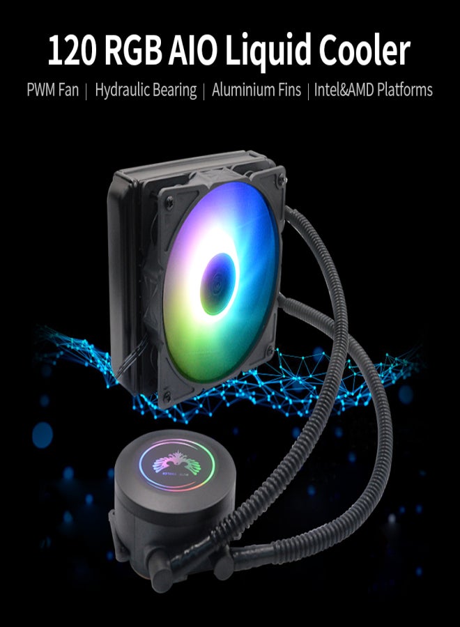 120 RGB AIO CPU Liquid Cooler PWM Fan Copper Pump Head Dense Aluminium Fins RGB Pump Head Hydraulic Bearing Multi-Platforms - Image 2