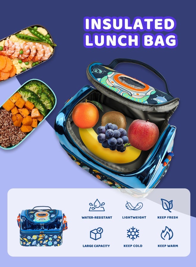 Riolio 3PCS Astronaut School Backpack Set for Boys – Waterproof 42cm Backpack with Lunch Bag & Pencil Case, Space Theme, Lightweight & Durable for Ages 4–12  - Image 3