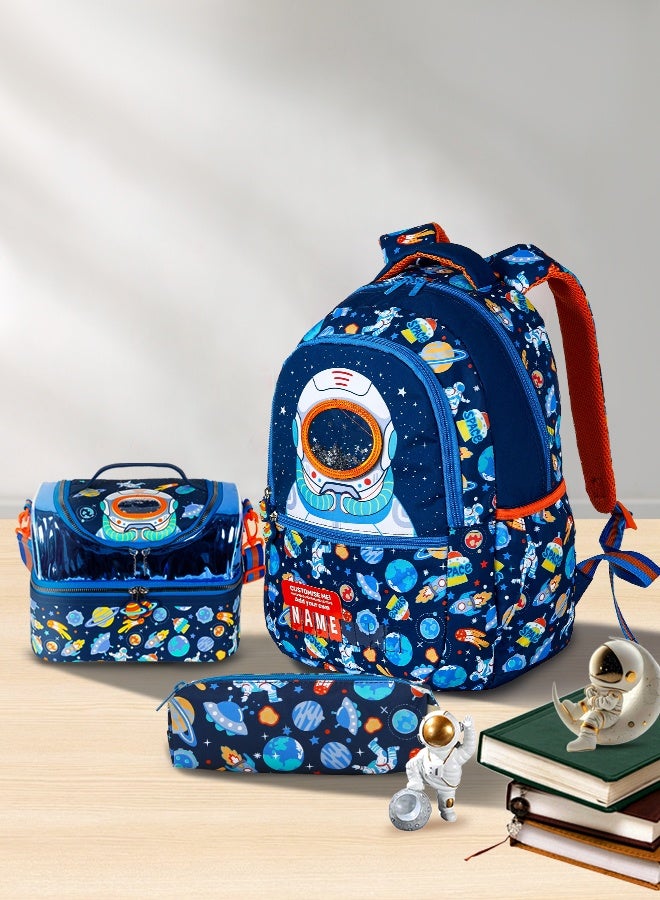 Riolio 3PCS Astronaut School Backpack Set for Boys – Waterproof 42cm Backpack with Lunch Bag & Pencil Case, Space Theme, Lightweight & Durable for Ages 4–12  - Image 1
