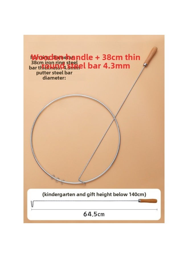 Iron Ring Iron Ring Children's Iron Ring Push Ring Elementary School Students Iron Ring Old-fashioned Iron Ring Adult Nostalgic Toys-Color:Wooden Handle + 38CM Thin Round Steel Bar  - Image 1