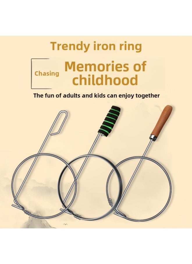 Iron Ring Iron Ring Children's Iron Ring Push Ring Elementary School Students Iron Ring Old-fashioned Iron Ring Adult Nostalgic Toys-Color:Wooden Handle + 38CM Thin Round Steel Bar  - Image 2