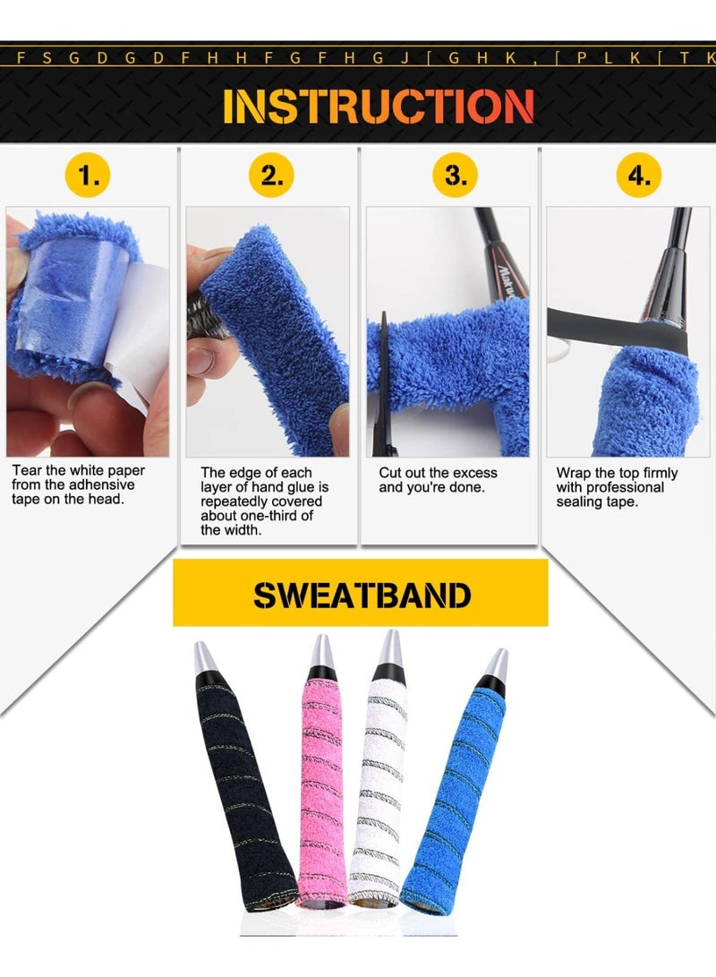 4 Pcs Super Absorbent Cotton Towel Overgrip, 70 cm x 2.5 cm, Anti‑Slip Sweat Grip Tape for Tennis, Badminton, Squash & Baseball - Image 2