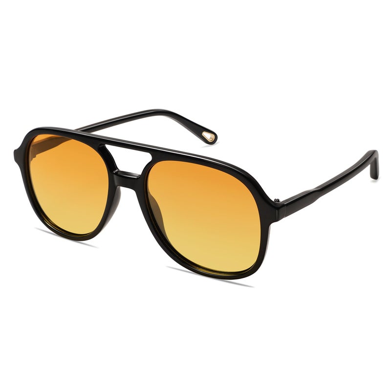 SOJOS Retro Polarized Aviator Sunglasses Womens Mens Classic 80s 90s Vintage Trendy Square Aviators SJ2174 Dark BlackYellow Tint - Image 2