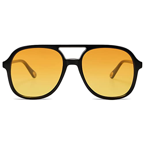 SOJOS Retro Polarized Aviator Sunglasses Womens Mens Classic 80s 90s Vintage Trendy Square Aviators SJ2174 Dark BlackYellow Tint - Image 3