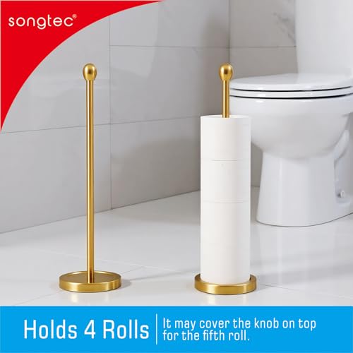 Songtec Gold Toilet Paper Holder Stand with Reserve, Floor Standing Tisse Roll Holder for 4 Rolls, Compact Design Bathroom Toilet Paper Storage - Gold - Image 3