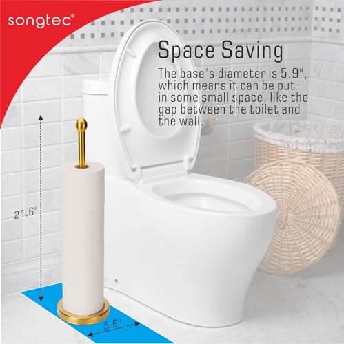 Songtec Gold Toilet Paper Holder Stand with Reserve, Floor Standing Tisse Roll Holder for 4 Rolls, Compact Design Bathroom Toilet Paper Storage - Gold - Image 4