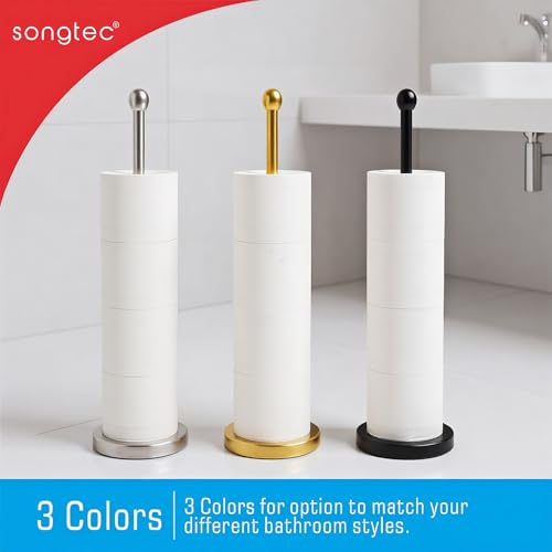 Songtec Gold Toilet Paper Holder Stand with Reserve, Floor Standing Tisse Roll Holder for 4 Rolls, Compact Design Bathroom Toilet Paper Storage - Gold - Image 5