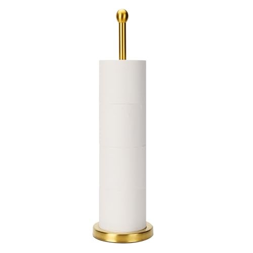 Songtec Gold Toilet Paper Holder Stand with Reserve, Floor Standing Tisse Roll Holder for 4 Rolls, Compact Design Bathroom Toilet Paper Storage - Gold - Image 1