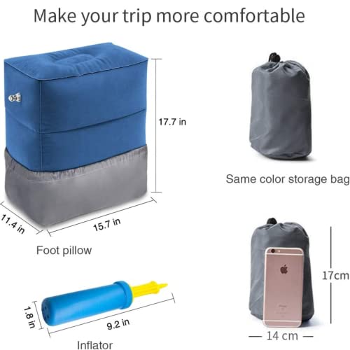 The Autostory Inflatable Travel Foot Rest Pillow – 3-Layer Adjustable Height Leg Rest for Airplane, Car, Office & Toddler Flight Bed – Soft Flocked PVC, Portable with Pump & Dust Bag (Blue) - Image 3