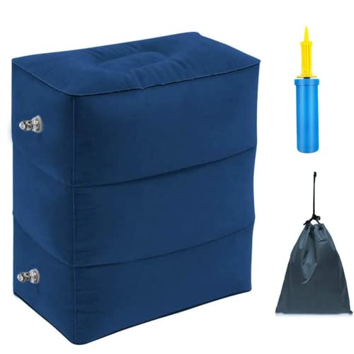 The Autostory Inflatable Travel Foot Rest Pillow – 3-Layer Adjustable Height Leg Rest for Airplane, Car, Office & Toddler Flight Bed – Soft Flocked PVC, Portable with Pump & Dust Bag (Blue) - Image 1