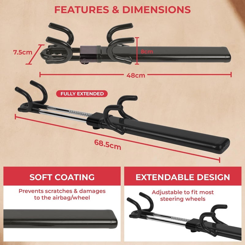 GADLANE Twin Bar Steering Wheel Lock - Heavy Duty Anti-Theft Device with 2 Keys - Image 3