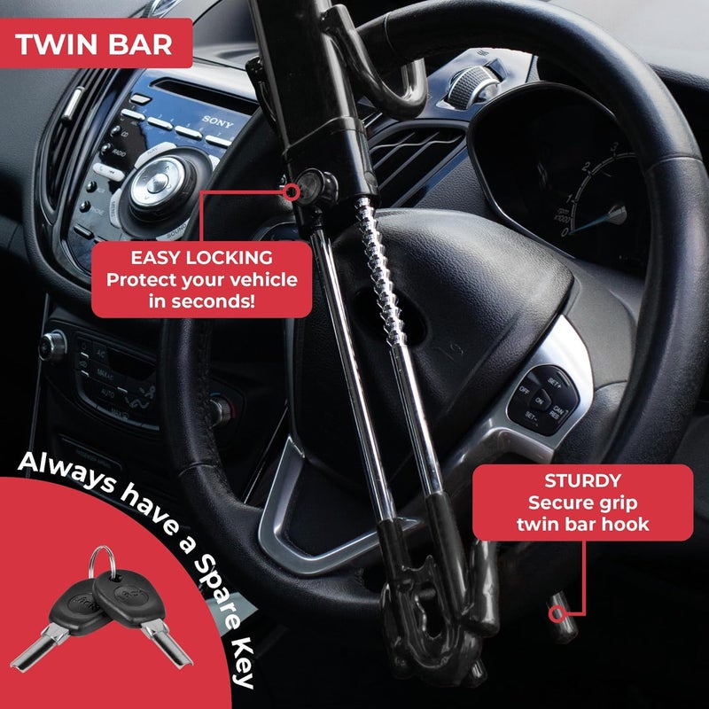 GADLANE Twin Bar Steering Wheel Lock - Heavy Duty Anti-Theft Device with 2 Keys - Image 2