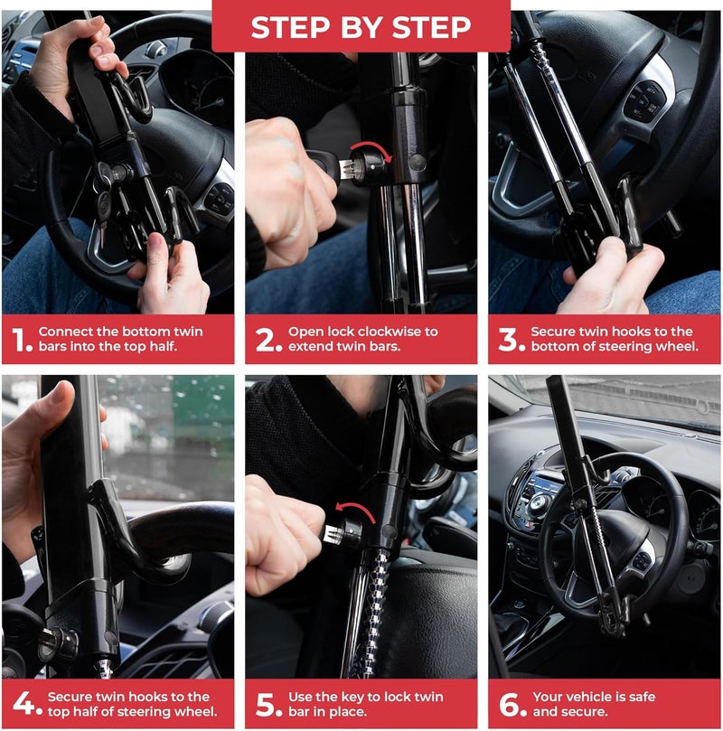 GADLANE Twin Bar Steering Wheel Lock - Heavy Duty Anti-Theft Device with 2 Keys - Image 4