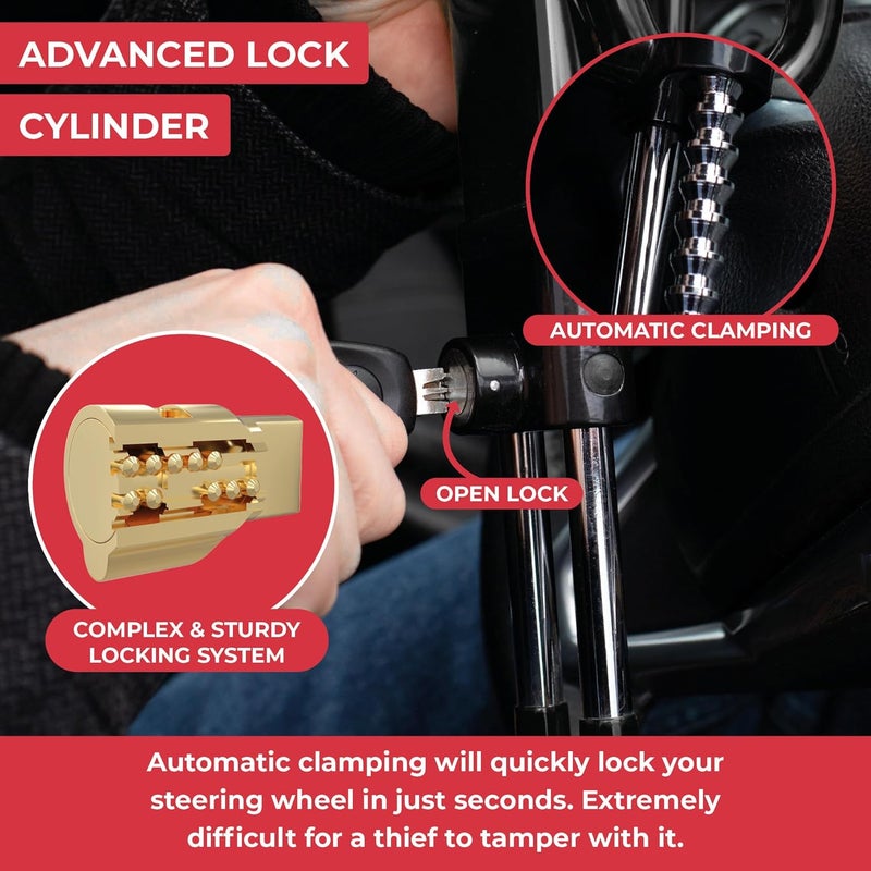 GADLANE Twin Bar Steering Wheel Lock - Heavy Duty Anti-Theft Device with 2 Keys - Image 5