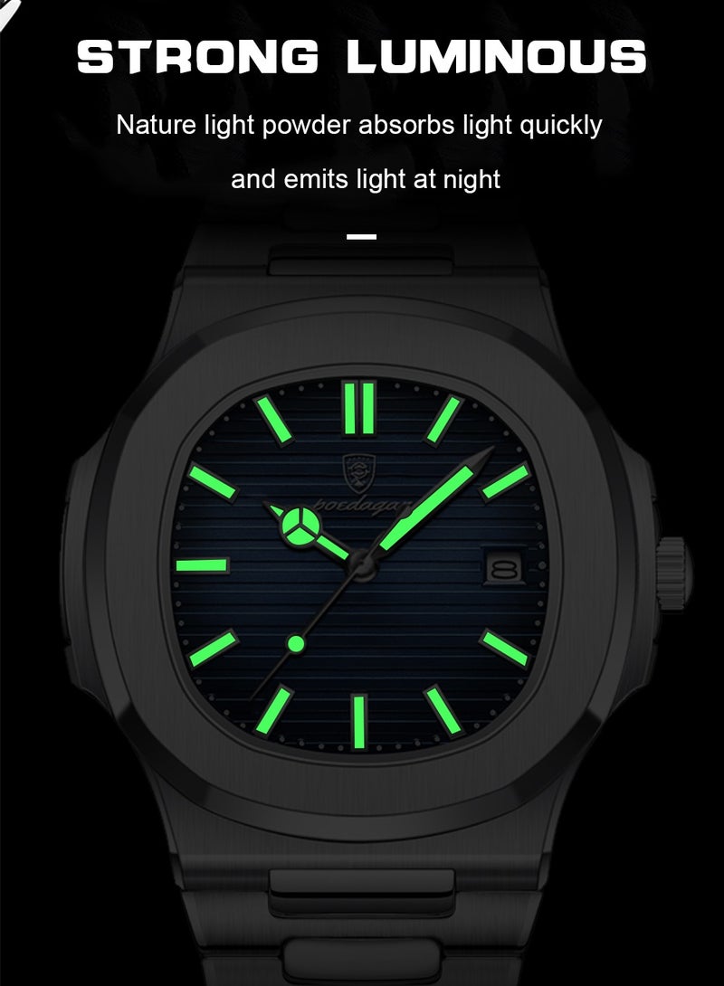 پوداجار ساعة للرجال ساعة من الفولاذ المقاوم للصدأ كوارتز مضيئة مقاومة للماء - Image 2
