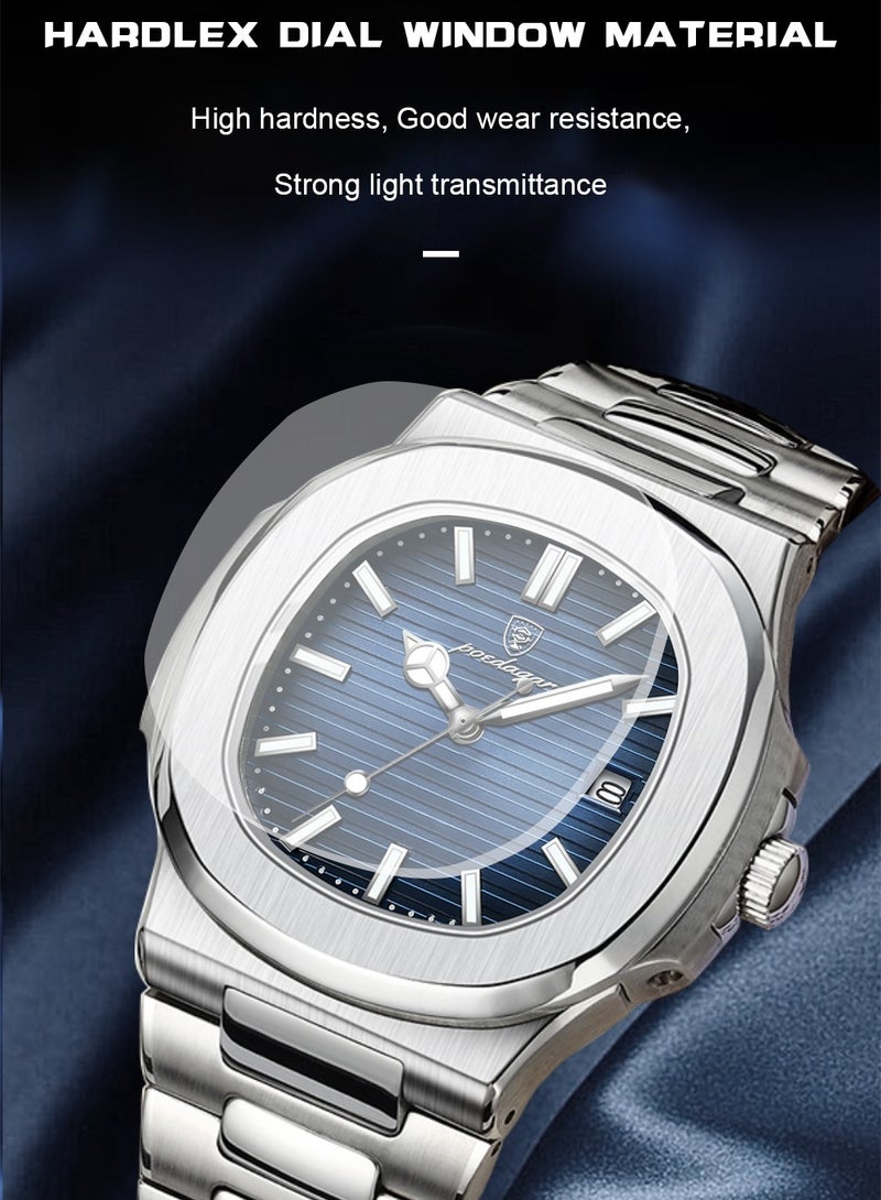 پوداجار ساعة للرجال ساعة من الفولاذ المقاوم للصدأ كوارتز مضيئة مقاومة للماء - Image 4