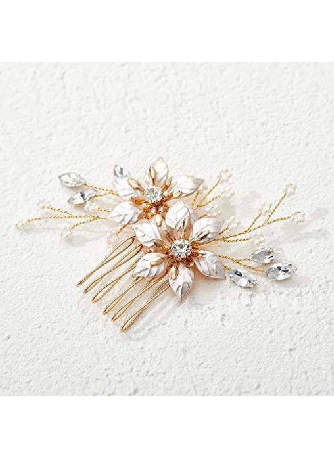 SWEETV - Gold Bridal Hair Combhandmade Wedding Hair Clip Wedding Hair Accessories For Women - Image 1