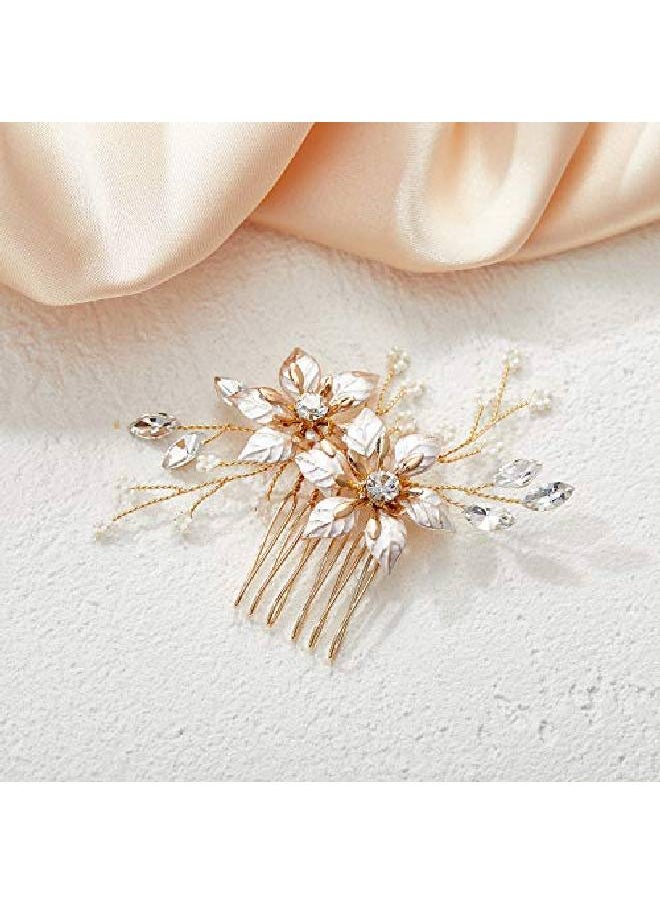 SWEETV - Gold Bridal Hair Combhandmade Wedding Hair Clip Wedding Hair Accessories For Women - Image 1