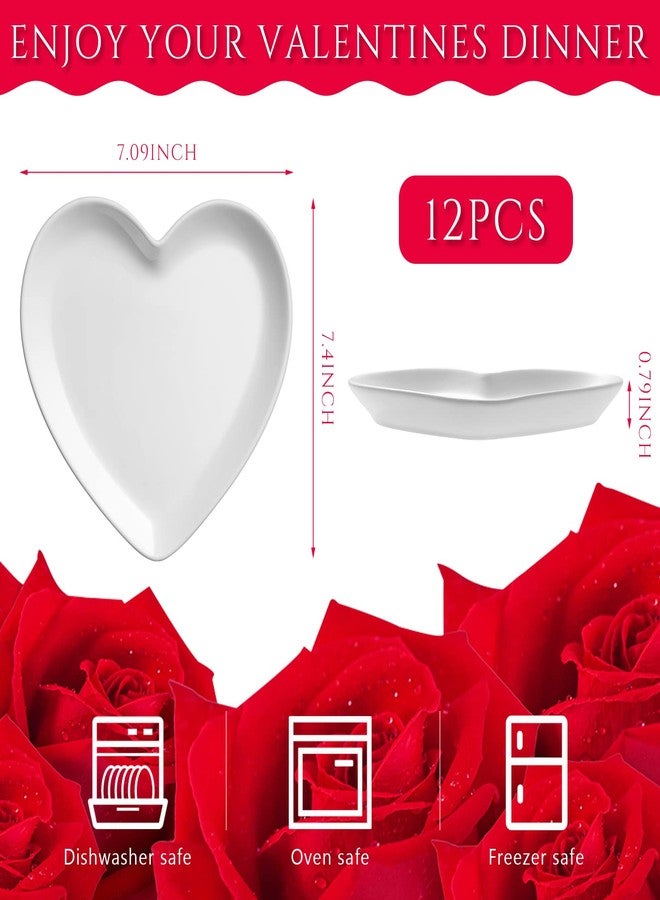 Suclain 12 Pcs Heart Shaped Plates Ceramic Plates 7.4 Inch Heart Dish Porcelain Cute Dishe for Dessert Appetizer Steak Snacks Daily Home Kitchen Party Gift(White) - Image 2
