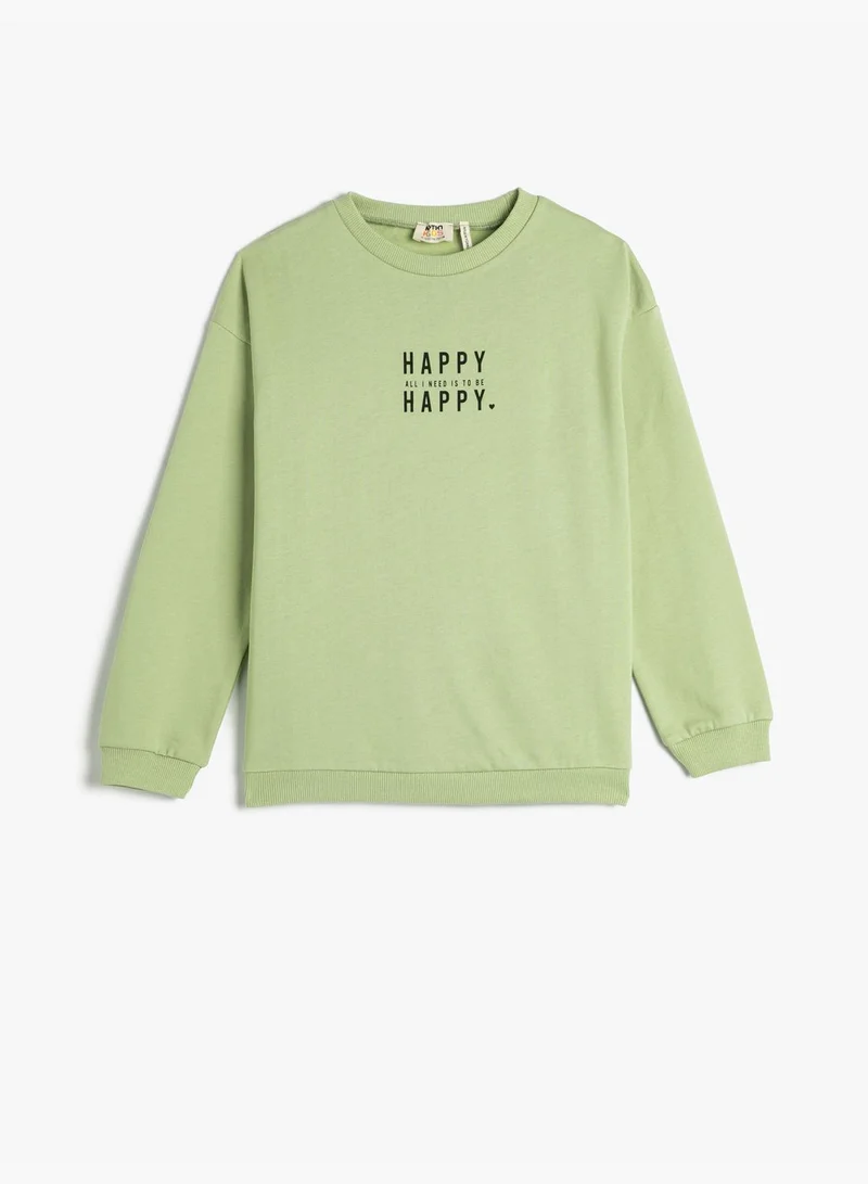 KOTON Printed Sweatshirt Slogan Themed Long Sleeve Crew Neck