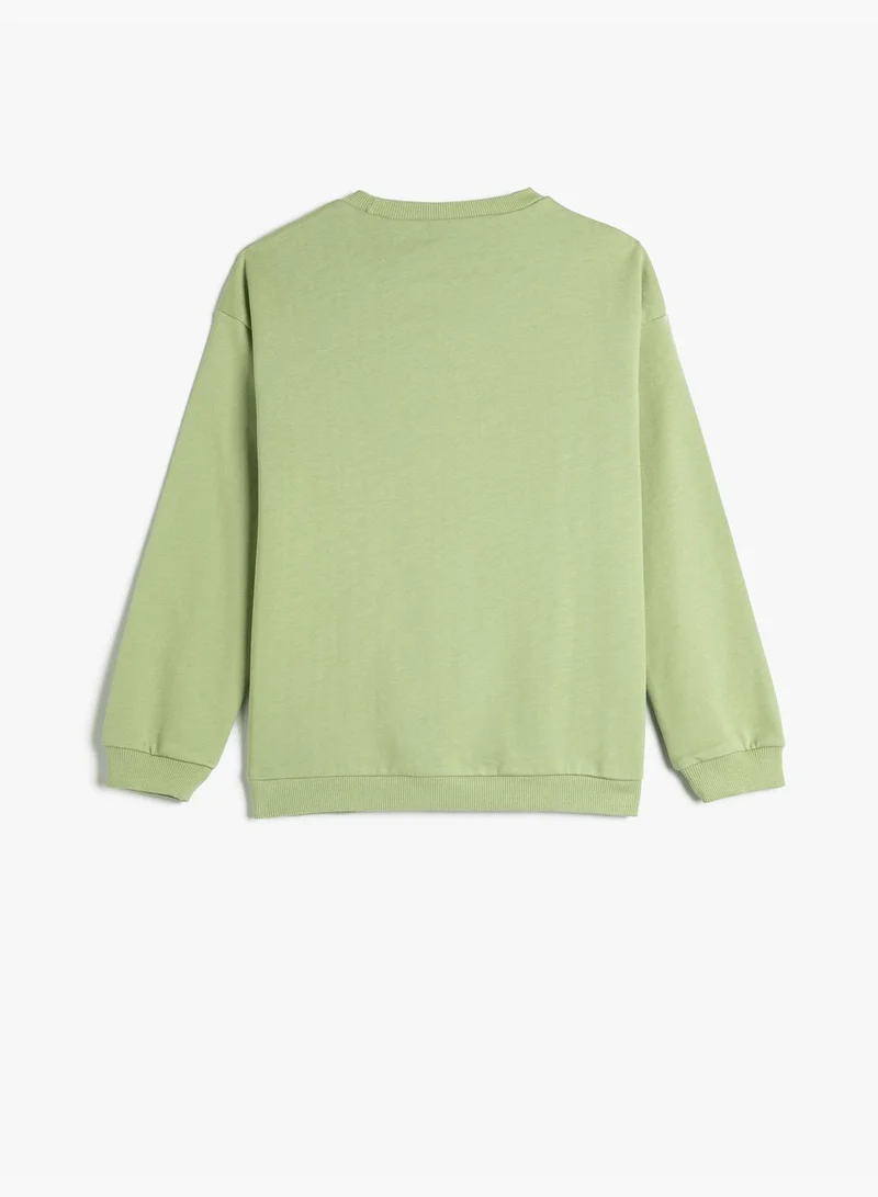 KOTON Printed Sweatshirt Slogan Themed Long Sleeve Crew Neck