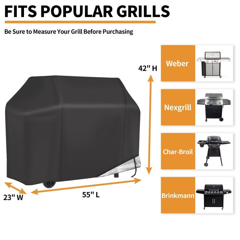 NEXCOVER Grill Cover, BBQ Cover 55 inch,Waterproof BBQ Grill Cover,Fade Resistant Gas Grill Cover, Barbecue Grill Covers, Fits Grill of Weber, Brinkmann, Nexgrill, Black Grill Cover for Outdoor Grill. - Image 2
