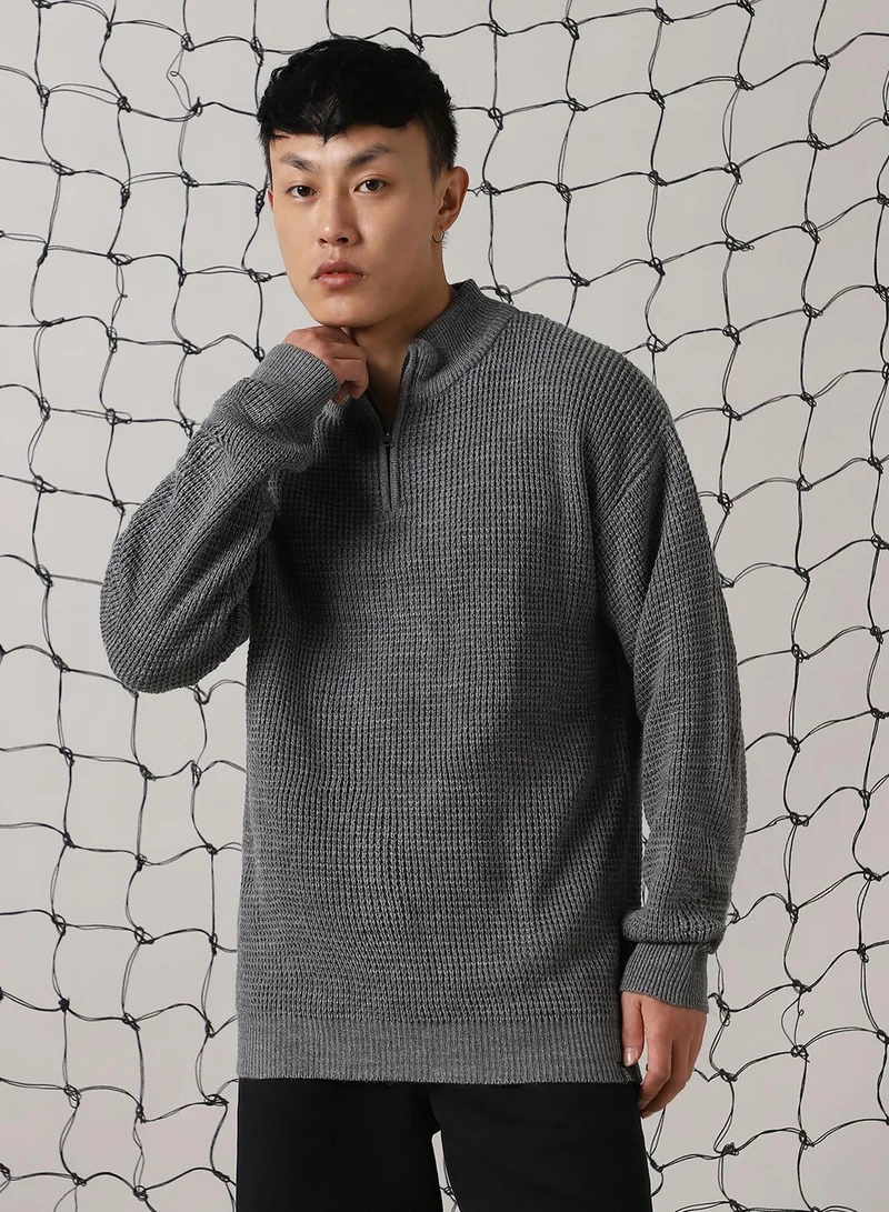 هوبرهولمي Men's Navy 100% Acrylic Solid Relaxed Fit Sweater