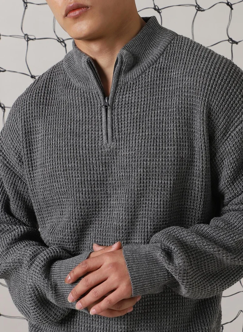 هوبرهولمي Men's Navy 100% Acrylic Solid Relaxed Fit Sweater