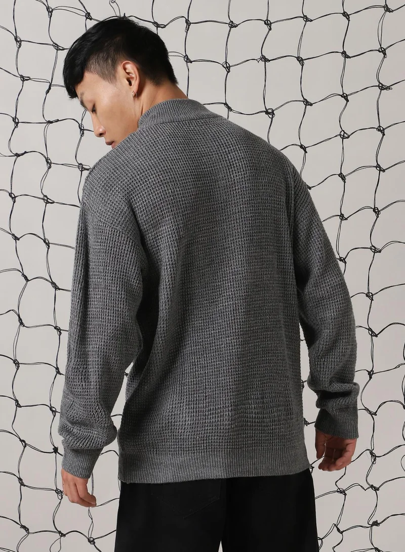 هوبرهولمي Men's Navy 100% Acrylic Solid Relaxed Fit Sweater
