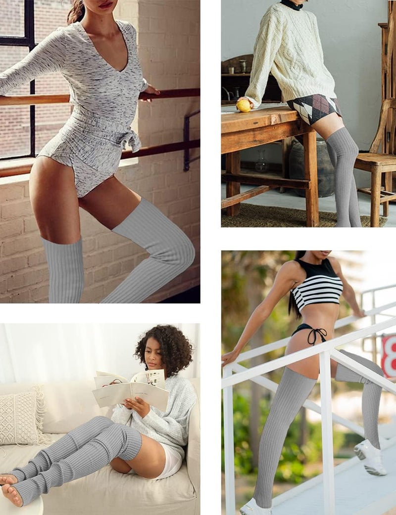 v28 Women Girls Thigh High Neon Ribbed Long 80s 90s Party Skating Leg Warmers - Image 3