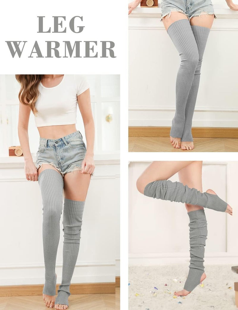 v28 Women Girls Thigh High Neon Ribbed Long 80s 90s Party Skating Leg Warmers - Image 2