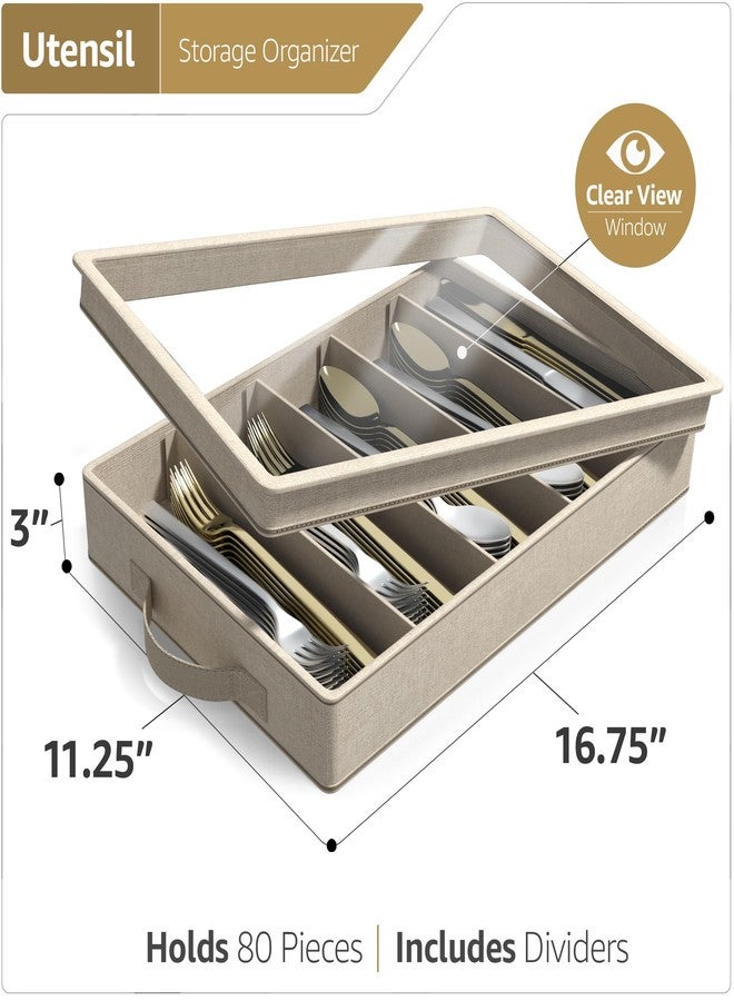 Sorbus Flatware & Utensil Storage - Fabric Chest Box for Storage and Organizing Utensils, Silverware, Flatware, Cutlery - Silverware Organizer Container with Clear Lid & Adjustable Divider - Image 2