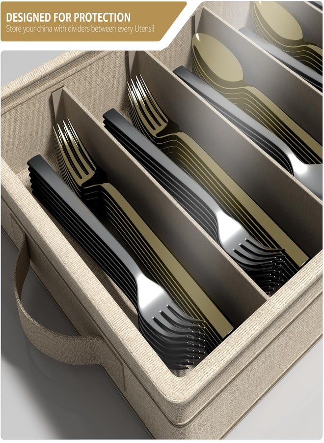 Sorbus Flatware & Utensil Storage - Fabric Chest Box for Storage and Organizing Utensils, Silverware, Flatware, Cutlery - Silverware Organizer Container with Clear Lid & Adjustable Divider - Image 4