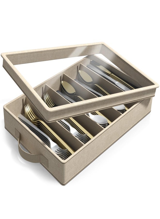 Sorbus Flatware & Utensil Storage - Fabric Chest Box for Storage and Organizing Utensils, Silverware, Flatware, Cutlery - Silverware Organizer Container with Clear Lid & Adjustable Divider - Image 1