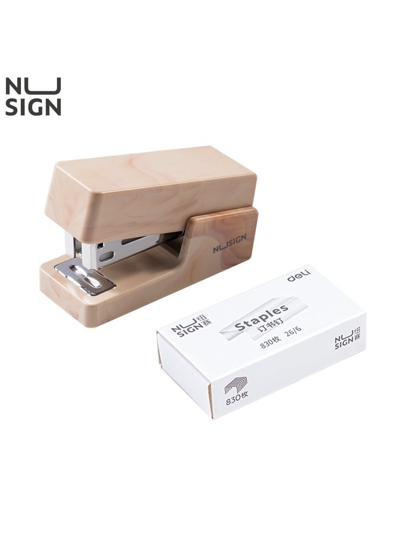 Deli Deli Nusign NS083C Mini Office Stapler, 12-Sheet Capacity, Steel Mechanism with ABS Shell & Anti-Slip Base, 40-Staple Load, Brown  - Image 1