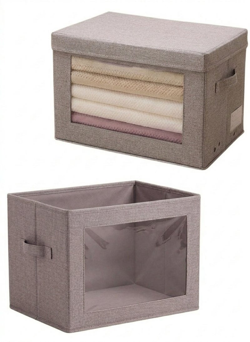 Cube Storage Baskets with Lids – Foldable Fabric Organizer Boxes with Cord Handles – Perfect for Closet, Bedroom, Nursery, Living Room, and Toy Storage-30×22×19 cm - Image 1