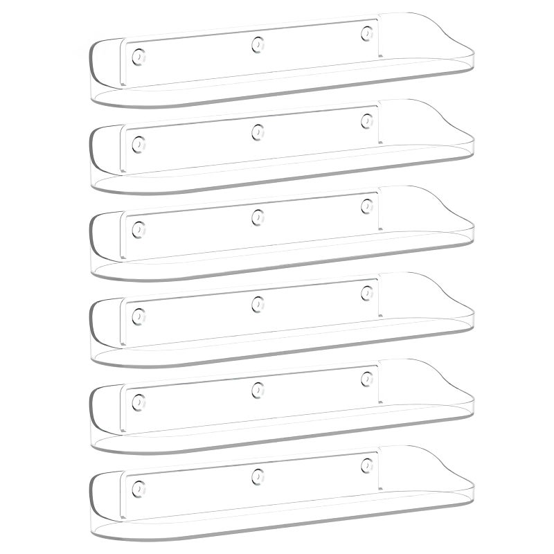 SpaceWhisper Floating Shelves for Wall, 6-Pack 15" Wall Shelves for Bathroom, Bedroom, Kitchen, Living Room, Display Hanging Shelf Organizer for Book, Picture Ledge, Figure Storage, Room Decor (Clear) - Image 1