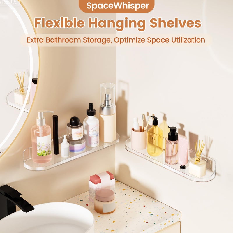 SpaceWhisper Floating Shelves for Wall, 6-Pack 15" Wall Shelves for Bathroom, Bedroom, Kitchen, Living Room, Display Hanging Shelf Organizer for Book, Picture Ledge, Figure Storage, Room Decor (Clear) - Image 2