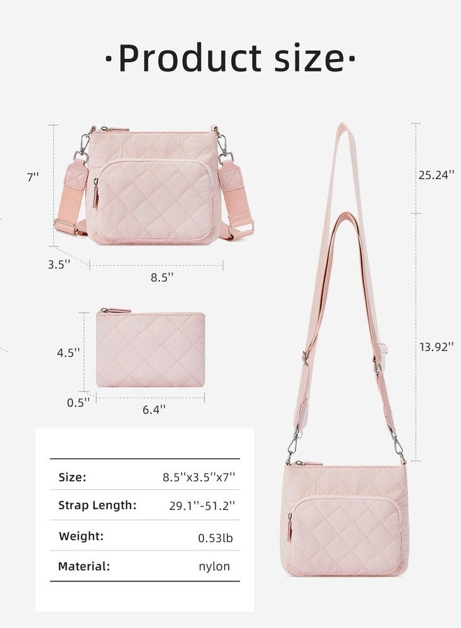 WESTBRONCO Quilted Crossbody Bags for Women Multi Zipper Pockets Nylon Purses with Wallet Set - Image 2