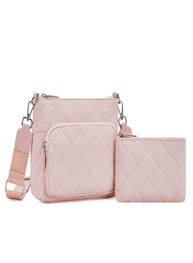 WESTBRONCO Quilted Crossbody Bags for Women Multi Zipper Pockets Nylon Purses with Wallet Set - Image 1