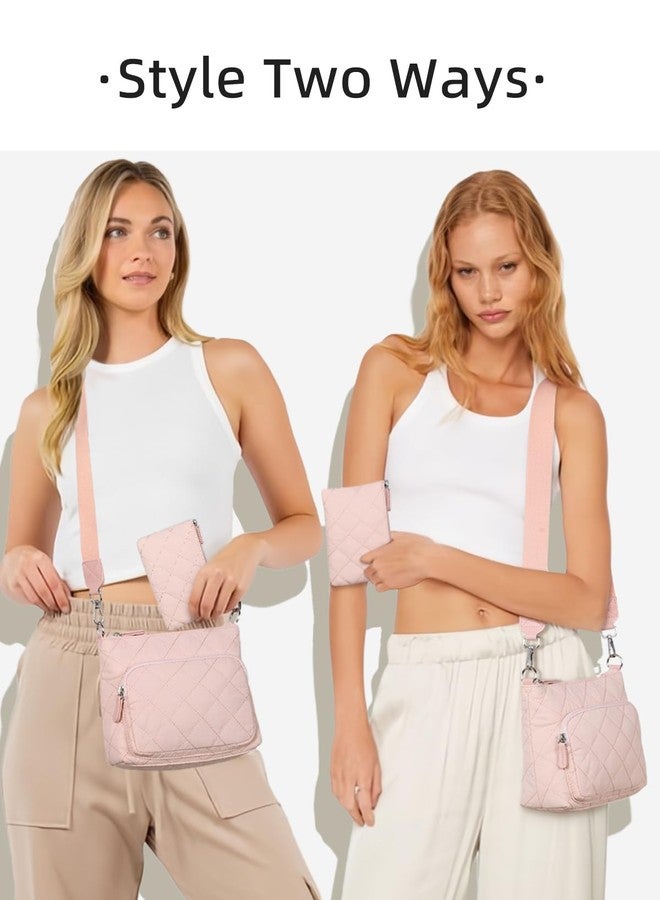 WESTBRONCO Quilted Crossbody Bags for Women Multi Zipper Pockets Nylon Purses with Wallet Set - Image 4