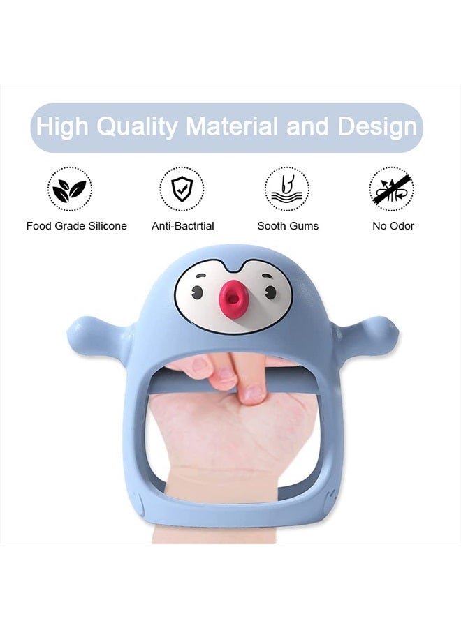 Smily Mia Penguin Buddy Never Drop Silicone Baby Teething Toy for 0-6month Infants, Baby Chew Toys for Sucking Needs, Hand Pacifier for Breast Feeding Babies, Car Seat Toy for New Born,Light Blue  - Image 4