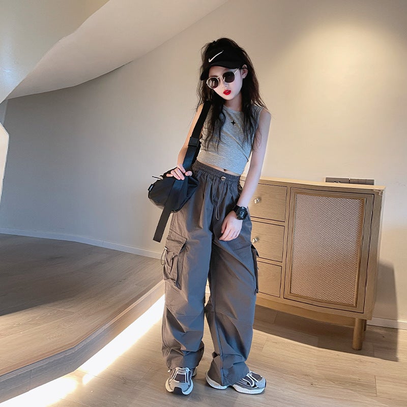 Girls' Covers Pants Summer Children'S Wear Children'S Wide Leg Pants Thin Girls' Big Children'S Tie Pants Summer Wear